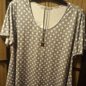 Dressy Gray and White Poka Dot Blouse~🌷